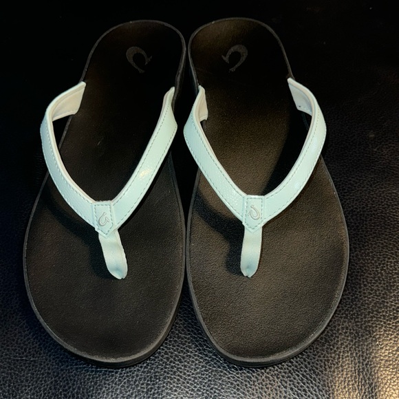 OluKai Shoes - OLUKAI Puawe Aqua Sea Glass/Black Flip Flops Sandals